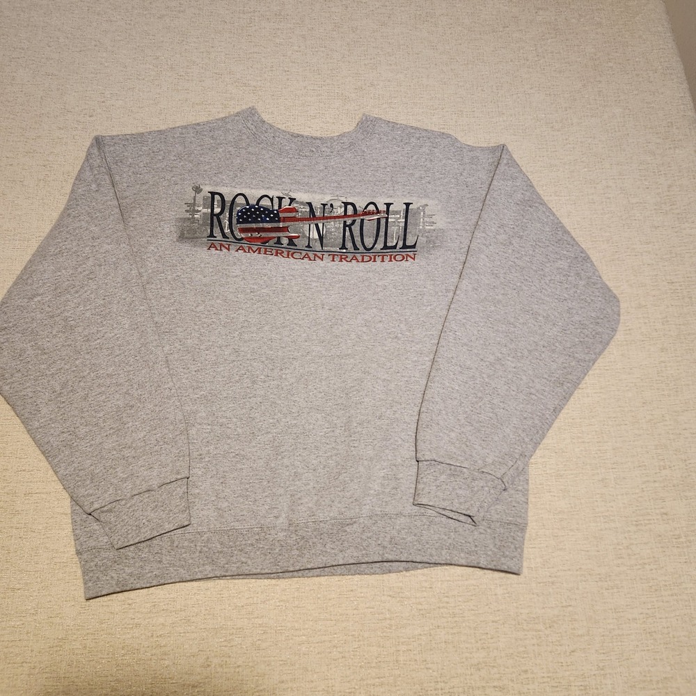 Fruit of the Loom Sweatshirt Mens XL Gray Rock N Roll American Tradition Graphic